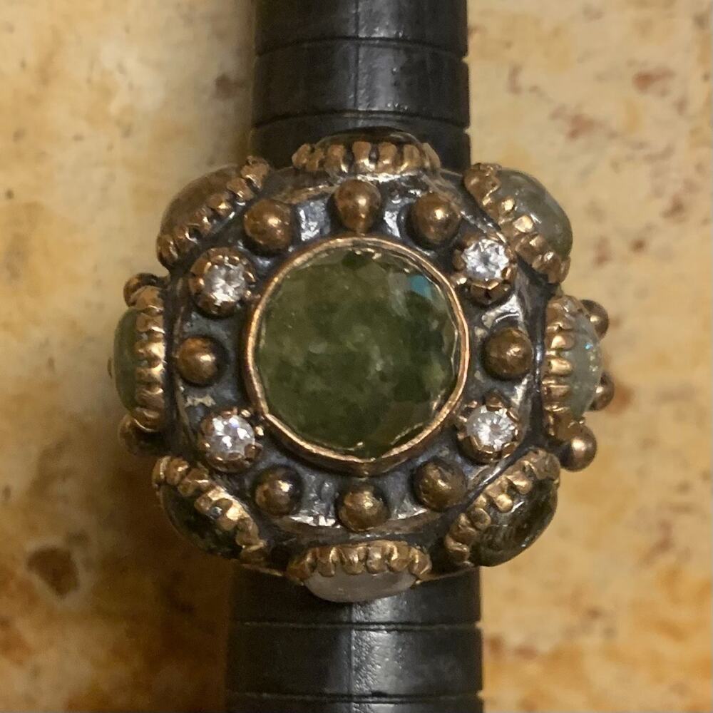 BORA Ring Size 7.5 Sterling Silver Two Tone and Multi Gemstone Statement